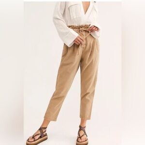 Free People Margate Paper Bag Waist Pants Barrel Leg Elastic Waist Utility Sz S